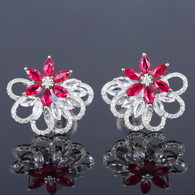 14k Gold 1.24 Ctw Natural Ruby & Diamond Earrings: Ref:230972086 // gold content:14k gold // main gemstone:ruby // shape:marquise // carat weight:0. 93ct // color:red // treatment:natural // // adjacent gemstone 2 : diamond // number of stones:100 //