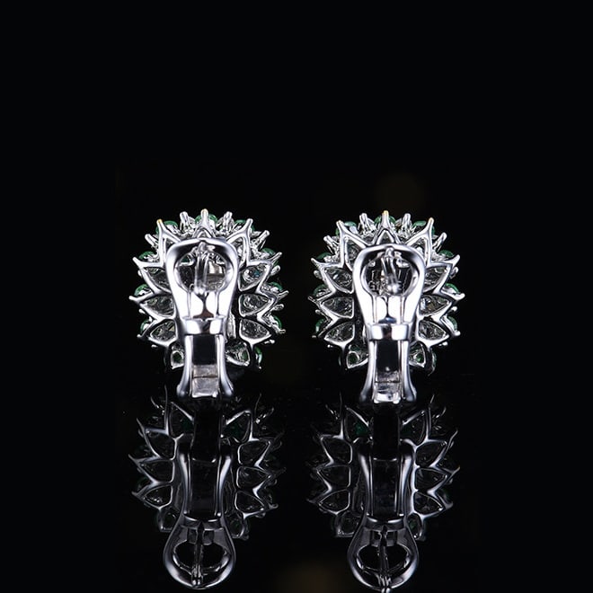 14k Gold 2.99 Ctw Vivid Green Natural Emerald & Diamond Earrings - 4