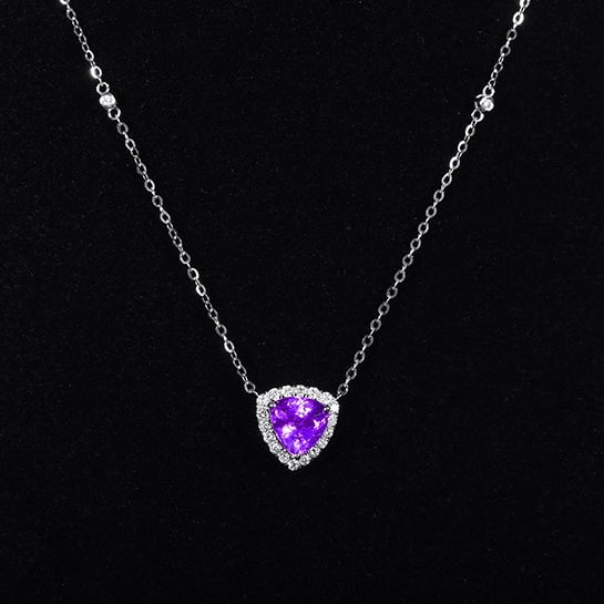 14k Gold 2.24 Ctw Natural Sapphire & Diamond Necklace: Ref:230972101 // gold content:14k gold // main gemstone:sapphire // shape:triangle // carat weight:2. 00ct // color:purple // treatment:natural // // adjacent gemstone 2 : diamond // number of
