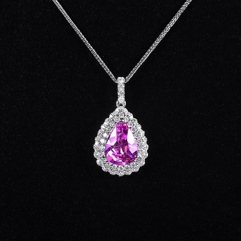 14k Gold 2.59 Ctw Natural Sapphire & Diamond Pendant( Without Chain ): Ref:230972103 // gold content:14k gold // main gemstone:sapphire // shape:pear // carat weight:2. 21ct // color:pink // treatment:natural // // adjacent gemstone 2 : diamond // number of stones:66