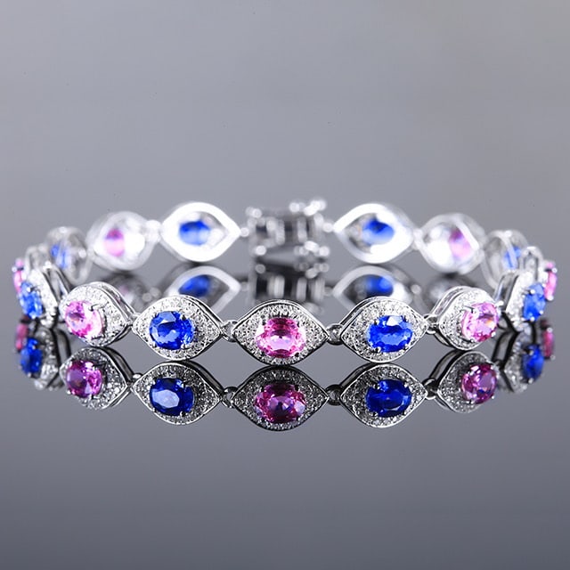 14k Gold 7.29 Ctw Natural Sapphire & Diamond Bracelet: Ref:230972107 // gold content:14k gold // main gemstone:sapphire // shape:oval // carat weight:6. 3ct // color:color // treatment:natural // // adjacent gemstone 2 : diamond // number of stones:330