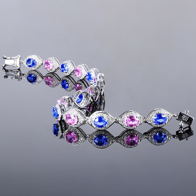 14k Gold 7.29 Ctw Natural Sapphire & Diamond Bracelet - 2