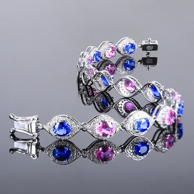 14k Gold 7.29 Ctw Natural Sapphire & Diamond Bracelet - 3