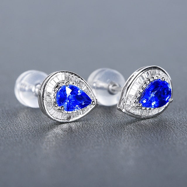 14k Gold 1.64 Ctw Natural Sapphire & Diamond Earrings - 2