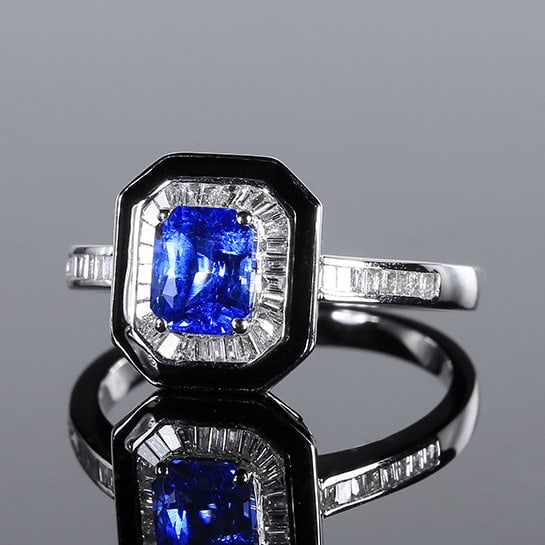 14k Gold 1.42 Ctw Natural Sapphire & Diamond Ring: Ref:230972109 // gold content:14k gold // ring size:7. 25us // // main gemstone:sapphire // shape:octagonal // carat weight:1. 15ct // color:cornflower blue // treatment:natural // // adjacent