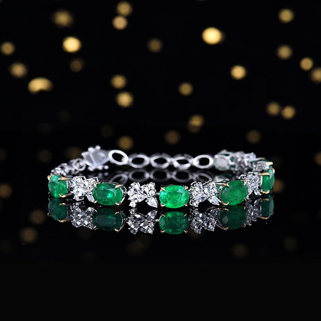 14k Gold 9.83 Ctw Vivid Green Natural Emerald & Sapphire Bracelet - 3