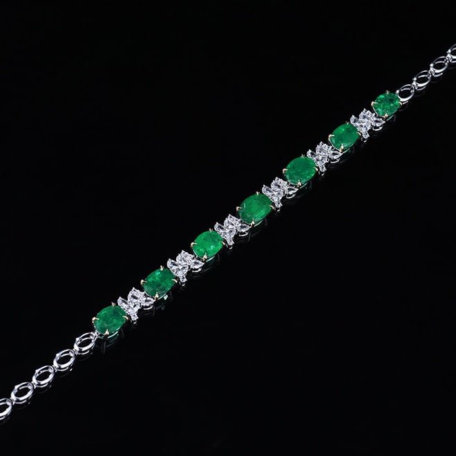 14k Gold 9.83 Ctw Vivid Green Natural Emerald & Sapphire Bracelet - 5