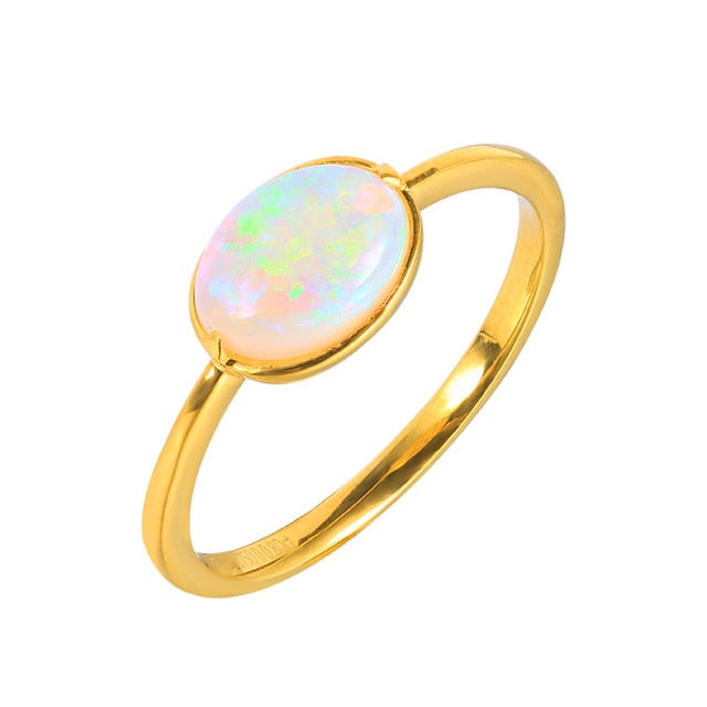 14k Gold 0.7 Ct Natural Opal Ring - 5