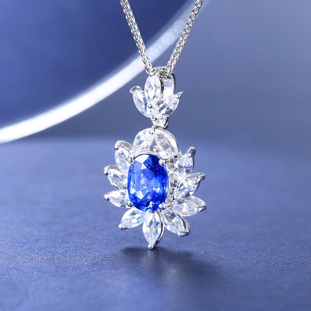 14k Gold 2.40 Ctw Natural Sapphire & Sapphire Pendant( Without Chain ) - 3