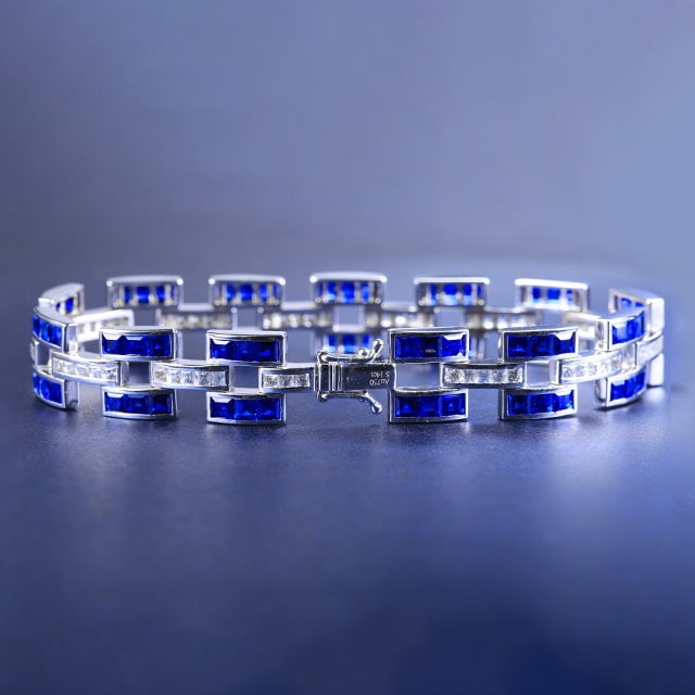 14k Gold 14.0 Ctw Natural Sapphire & Sapphire Bracelet - 4