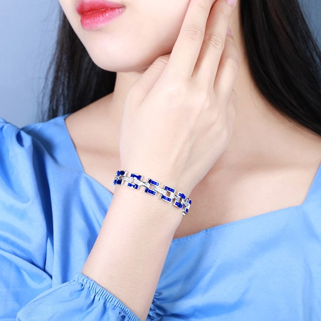 14k Gold 14.0 Ctw Natural Sapphire & Sapphire Bracelet - 7