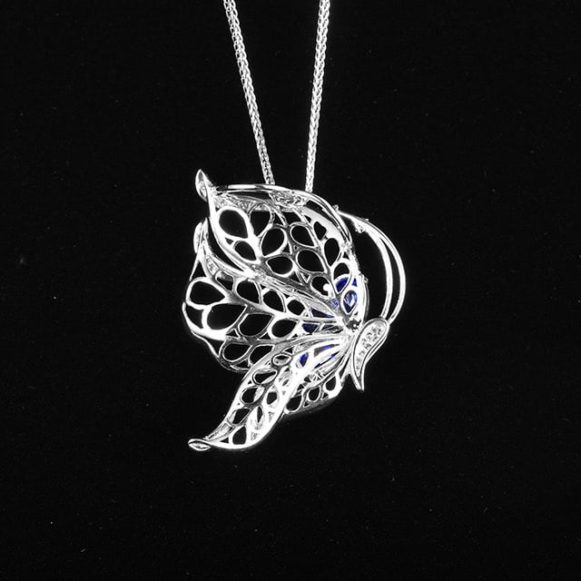 14k Gold 1.54 Ctw Vivid Blue Natural Sapphire & Diamond & Butterfly Pendant( Without Chain ) - 4