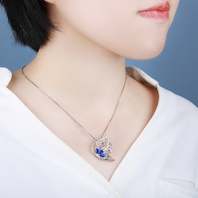 14k Gold 1.54 Ctw Vivid Blue Natural Sapphire & Diamond & Butterfly Pendant( Without Chain ) - 6