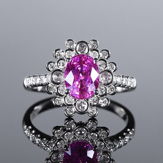 14k Gold 2.33 Ctw Natural Sapphire & Diamond Ring: Ref:230972133 // gold content:14k gold // ring size:7. 25us // // main gemstone:sapphire // shape:oval // carat weight:1. 86ct // color:pink // treatment:natural // // adjacent gemstone 2 :