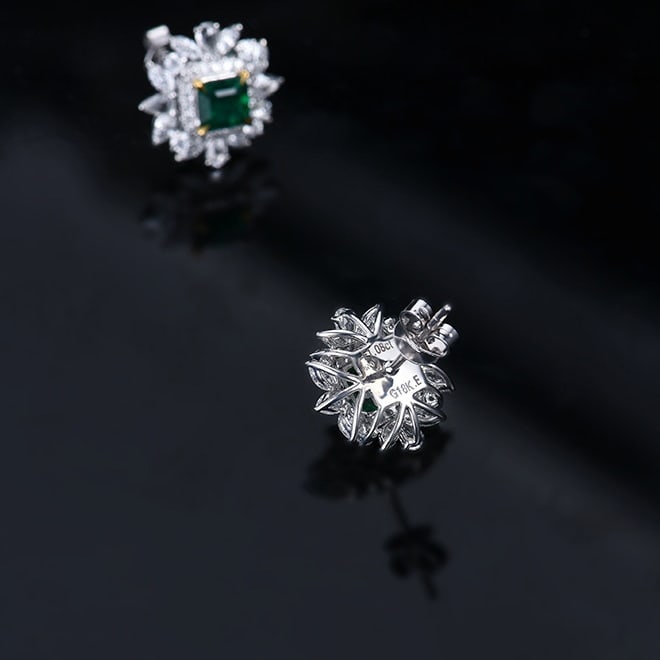 14k Gold 2.20 Ctw Vivid Green Natural Emerald & Diamond Earrings - 4