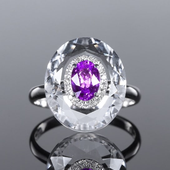 14k Gold 0.94 Ctw Natural Sapphire & Diamond Ring: Ref:230972147 // gold content:14k gold // ring size:7. 25us // // main gemstone:sapphire // shape:oval // carat weight:0. 83ct // color:purple // treatment:natural // // adjacent gemstone 2 :