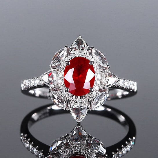 14k Gold 1.69 Ctw Natural Ruby & Diamond Ring: Ref:230972149 // gold content:14k gold // ring size:7. 25us // // main gemstone:ruby // shape:oval // carat weight:1. 12ct // color:pigeonblood red // treatment:natural // // adjacent gemstone 2 : dia