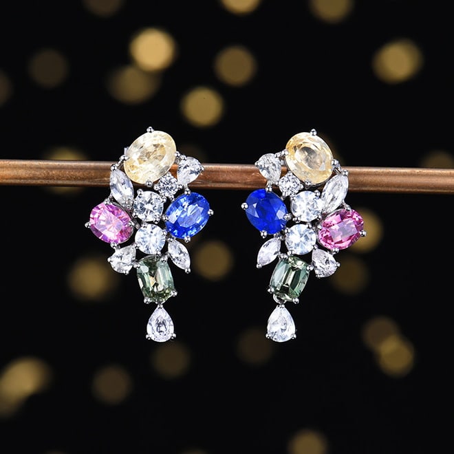 14k Gold 7.55 Ctw Natural Sapphire & Sapphire Earrings: Ref:230972152 // gold content:14k gold // main gemstone:sapphire // shape:multiply // carat weight:5. 44ct // color:color // treatment:natural // // adjacent gemstone 2 : sapphire // number of