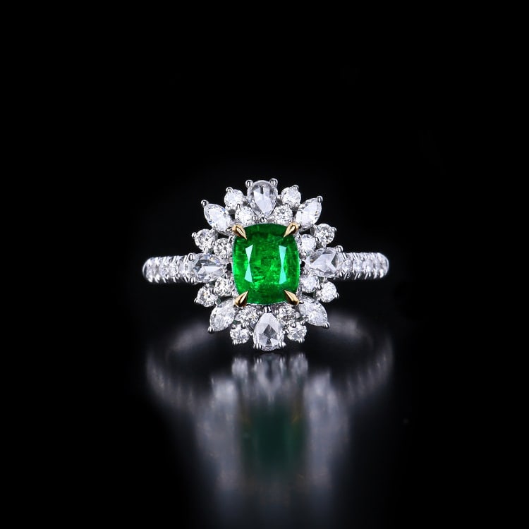 14k Gold 1.81 Ctw Vivid Green Natural Emerald & Diamond Ring/pendant( Without Chain ): Ref:230972153 // gold content:14k gold // ring size:7. 25us // // main gemstone:emerald // shape:cushion // carat weight:0. 92ct // color:vivid green // treatment:natural // // adjacent gemstone 2