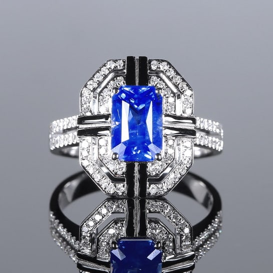 14k Gold 2.58 Ctw Natural Sapphire & Diamond Ring: Ref:230972158 // gold content:14k gold // ring size:7. 25us // // main gemstone:sapphire // shape:octagonal // carat weight:2. 16ct // color:cornflower blue // treatment:natural // // adjacent