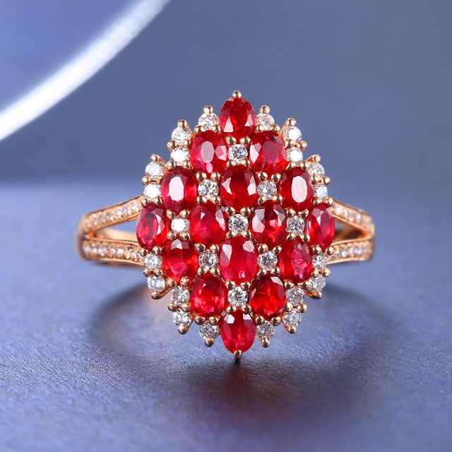 14k Gold 1.93 Ctw Natural Ruby & Diamond Ring: Ref:230972163 // gold content:14k gold // ring size:7. 25us // // main gemstone:ruby // shape:oval // carat weight:1. 55ct // color:red // treatment:natural // // adjacent gemstone 2 : diamond // numb