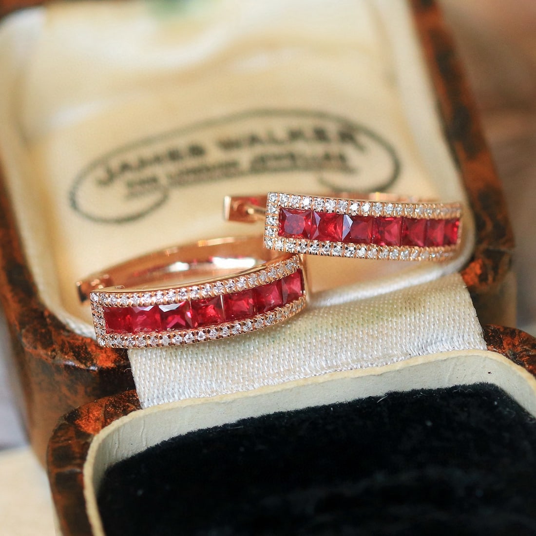 14k Gold 1.20 Ct Natural Ruby & Diamond Earrings: Ref:230972185 // gold content:14k gold // main gemstone:ruby // shape:princess // carat weight:1. 20ct // color:red // treatment:natural // // adjacent gemstone 2 : diamond // shape:round // clarity g