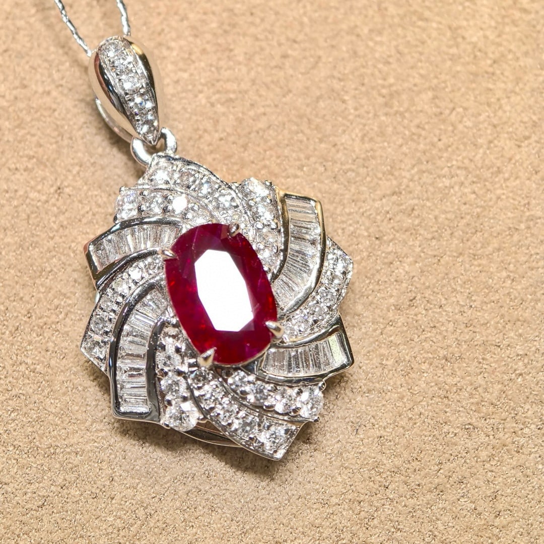 14k Gold 1.37 Ctw Natural Ruby & Diamond Pendant( Without Chain ) (1 of 8)