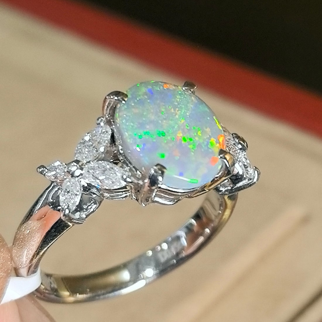 14k Gold 2.45 Ctw Natural Opal & Diamond Ring - 2