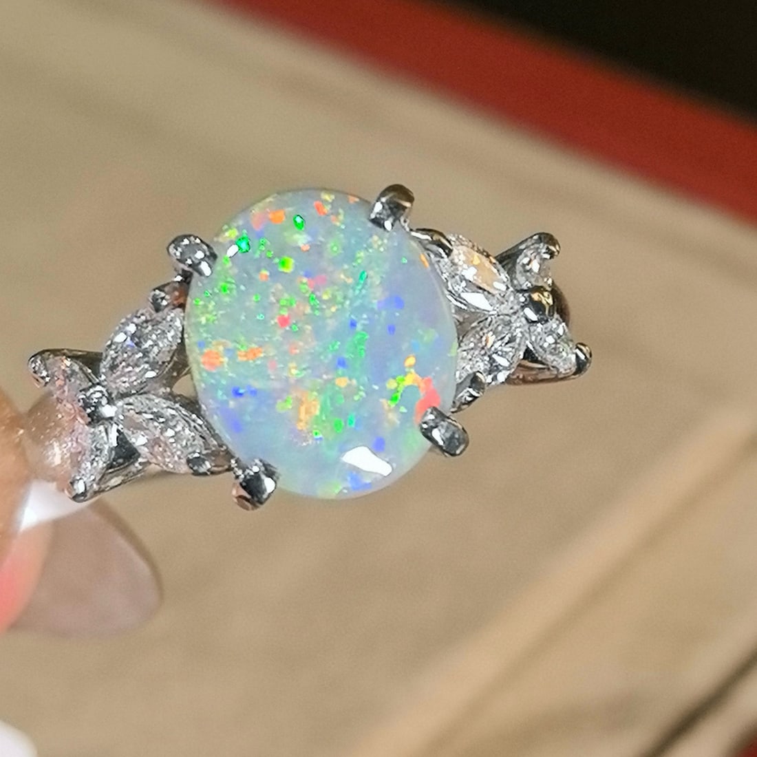 14k Gold 2.45 Ctw Natural Opal & Diamond Ring - 3