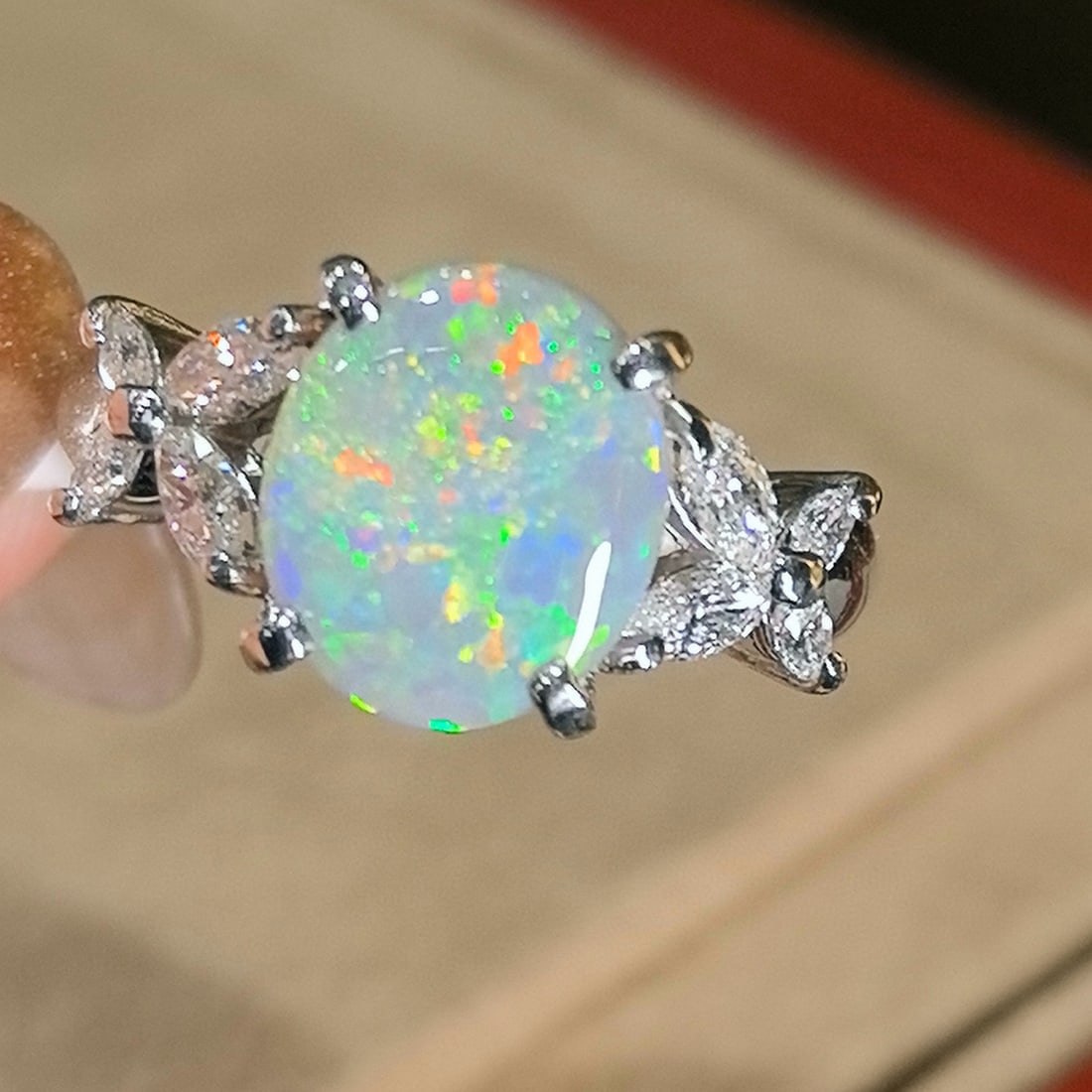 14k Gold 2.45 Ctw Natural Opal & Diamond Ring - 4