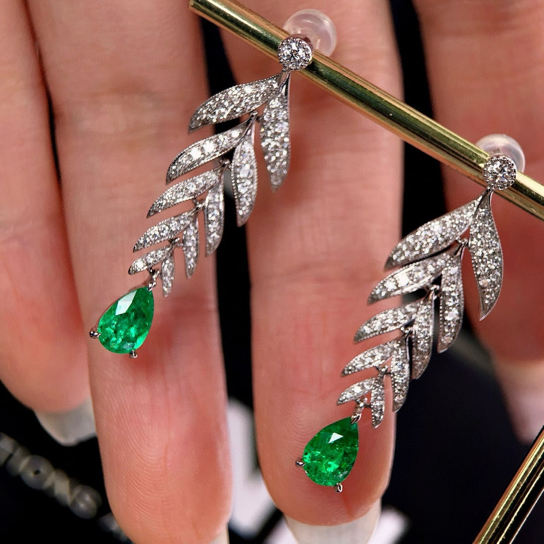 14k Gold 1.83 Ctw Vivid Green Natural Emerald & Diamond Earrings - 2