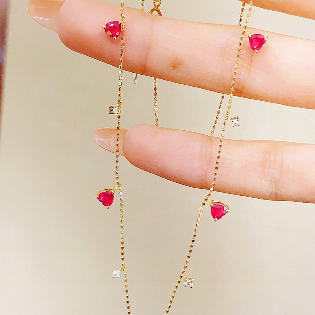 14k Gold 1.24 Ctw Natural Ruby & Diamond Necklace: Ref:230972225 // gold content:14k gold // main gemstone:ruby // shape:heart // carat weight:1. 20ct // color:red // treatment:natural // // adjacent gemstone 2 : diamond // shape:round // carat