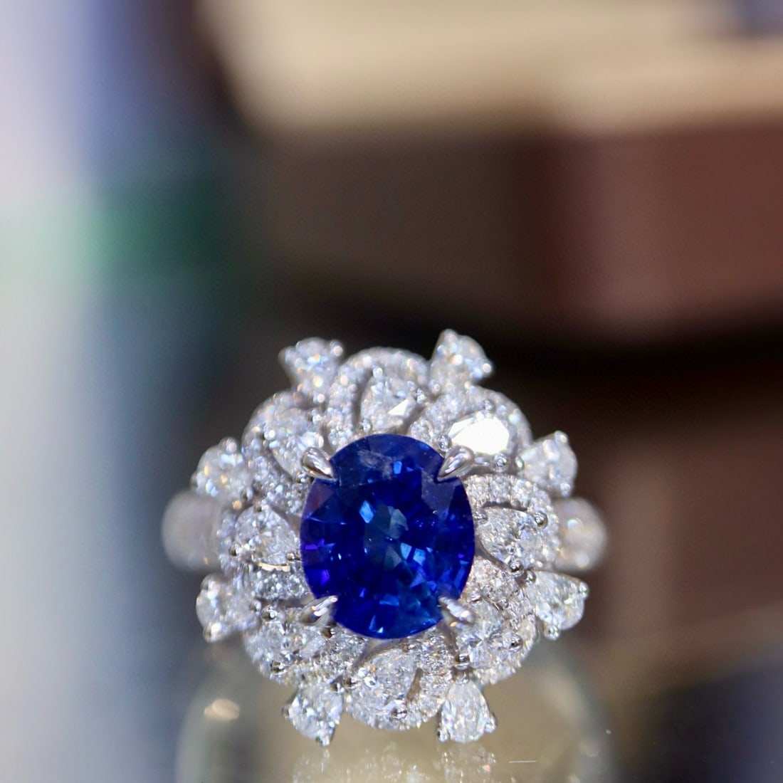 14k Gold 2.36 Ctw Natural Sapphire & Diamond Ring: Ref:230972245 // gold content:14k gold // ring size:7. 25us // // main gemstone:sapphire // shape:oval // carat weight:1. 42ct // color:blue // treatment:natural // // adjacent gemstone 2 :