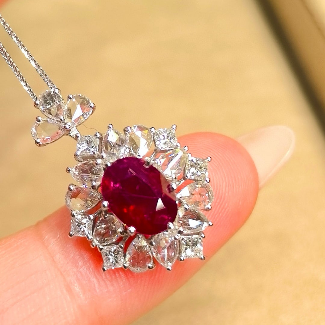 14k Gold 2.49 Ctw Natural Ruby & Diamond Pendant( Without Chain ): Ref:230972254 // gold content:14k gold // main gemstone:ruby // shape:oval // carat weight:1. 53ct // color:red // treatment:natural // // adjacent gemstone 2 : diamond // shape:multiply // carat