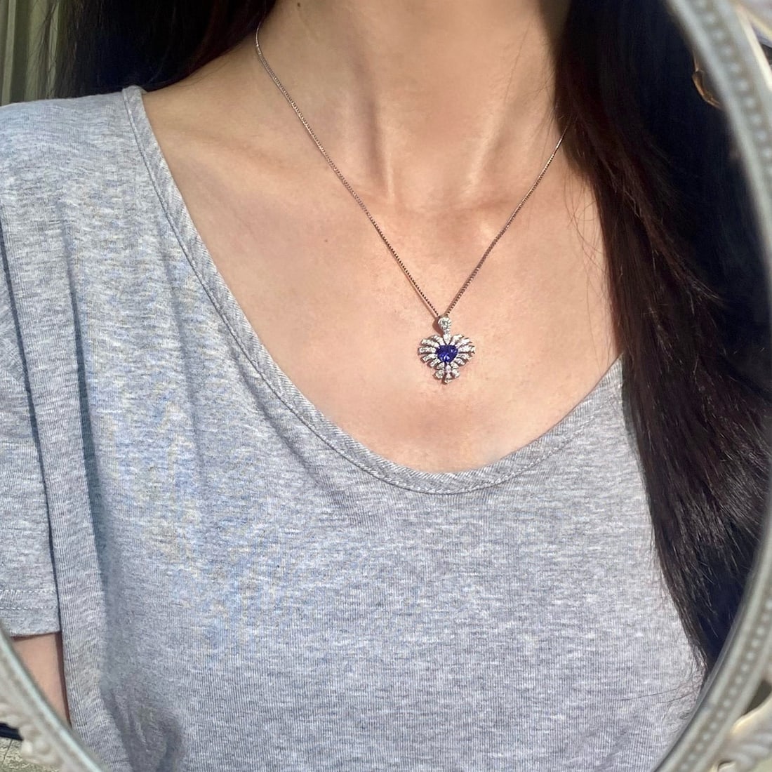 14k Gold 3.04 Ctw Natural Sapphire & Diamond Pendant( Without Chain ) - 5