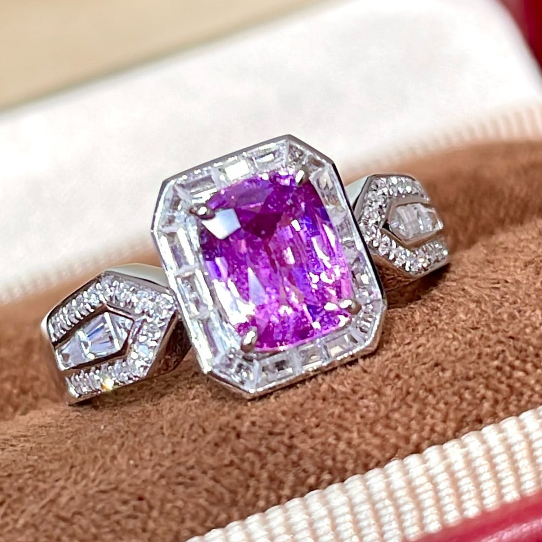 14k Gold 1.2 Ct Natural Sapphire & Diamond & Sapphire Ring: Ref:230972278 // gold content:14k gold // ring size:7. 25us // // main gemstone:sapphire // shape:cushion // carat weight:1. 2ct // color:purple // treatment:natural // // adjacent gemstone 2 :