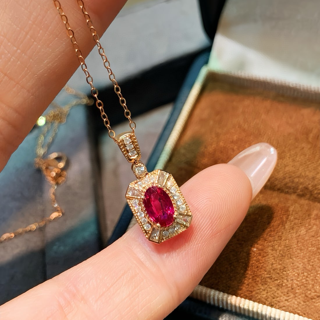 14k Gold 0.71 Ctw Natural Ruby & Diamond Pendant( Without Chain ): Ref:230972281 // gold content:14k gold // main gemstone:ruby // shape:oval // carat weight:0. 54ct // color:red // treatment:natural // // adjacent gemstone 2 : diamond // shape:multiply // carat weig