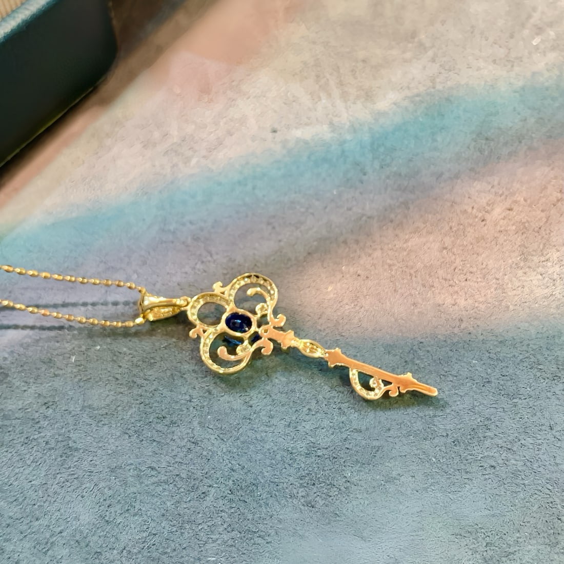 14k Gold 0.42 Ctw Natural Sapphire & Diamond Pendant( Without Chain ) - 2