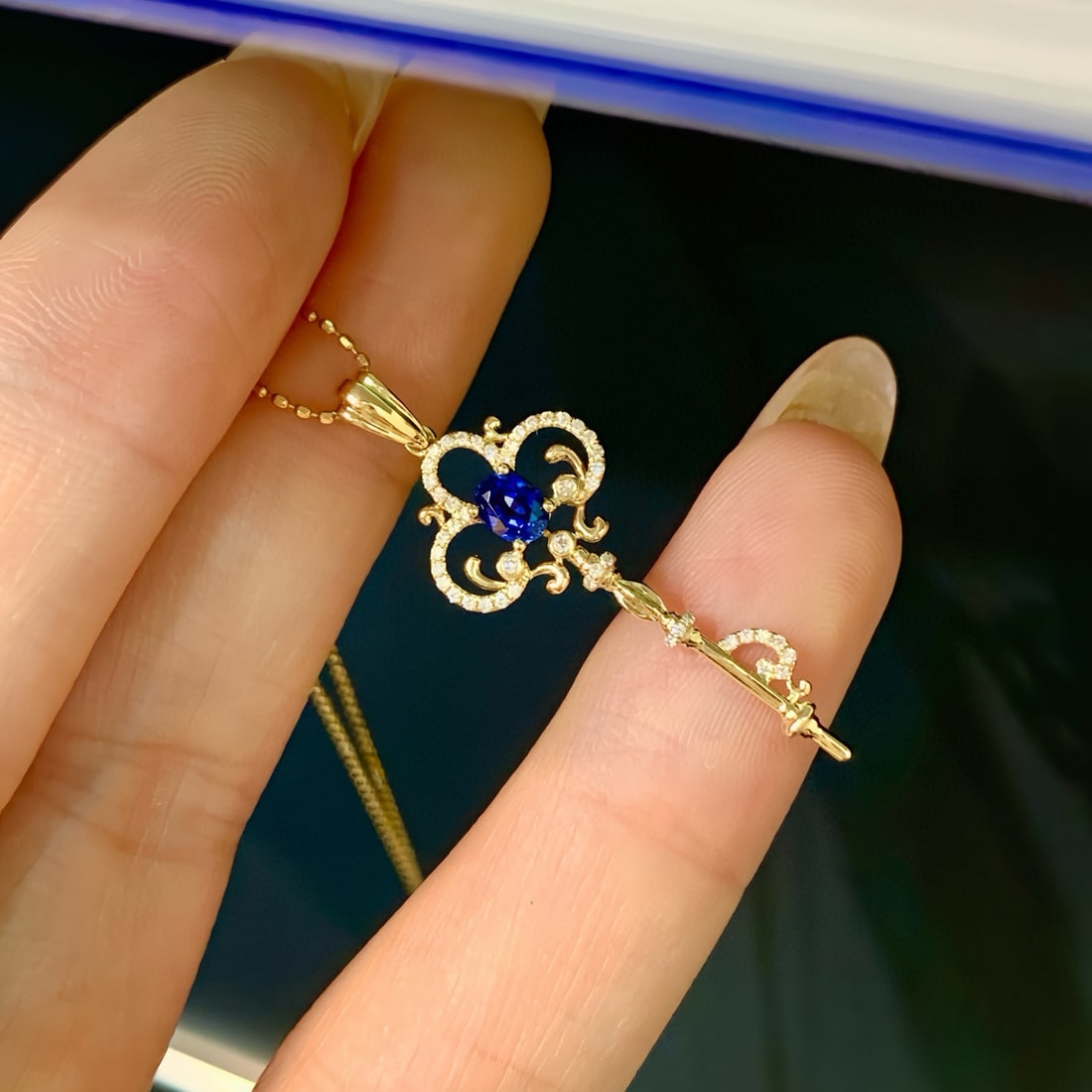 14k Gold 0.42 Ctw Natural Sapphire & Diamond Pendant( Without Chain ) - 4