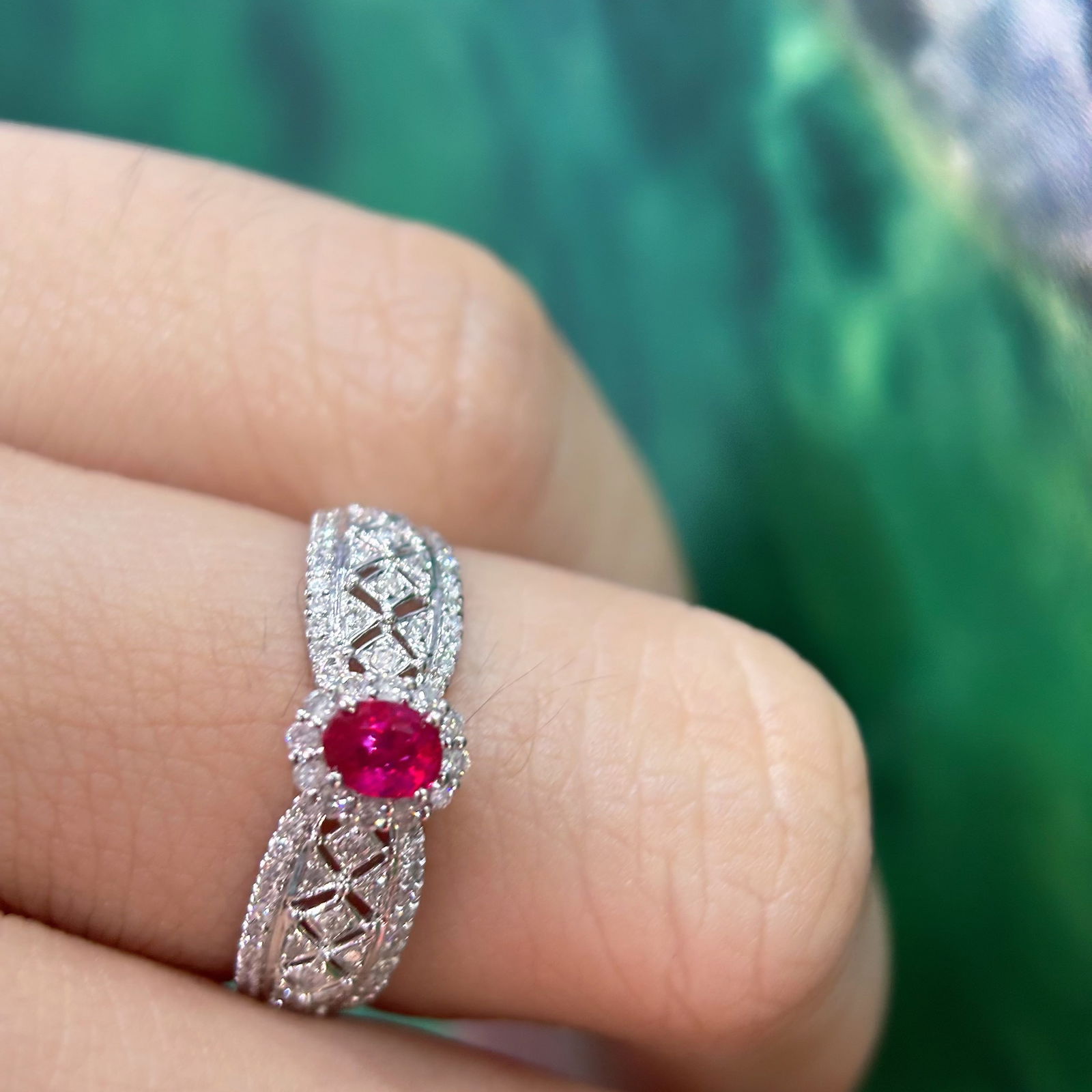 14k Gold 0.3 Ct Natural Ruby & Diamond Ring - 4
