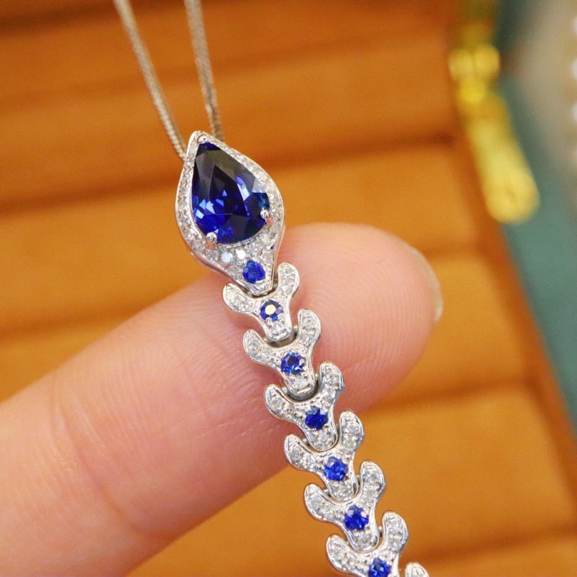 14k Gold 1.44 Ctw Natural Sapphire & Diamond Pendant( Without Chain ) - 2