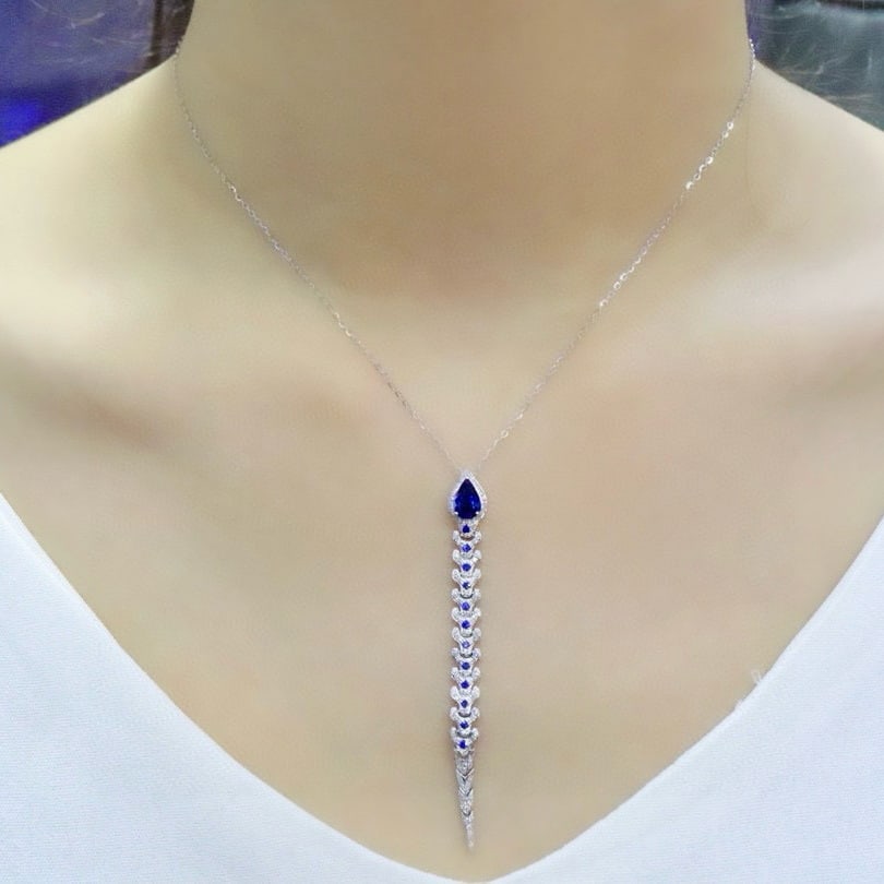 14k Gold 1.44 Ctw Natural Sapphire & Diamond Pendant( Without Chain ) - 5