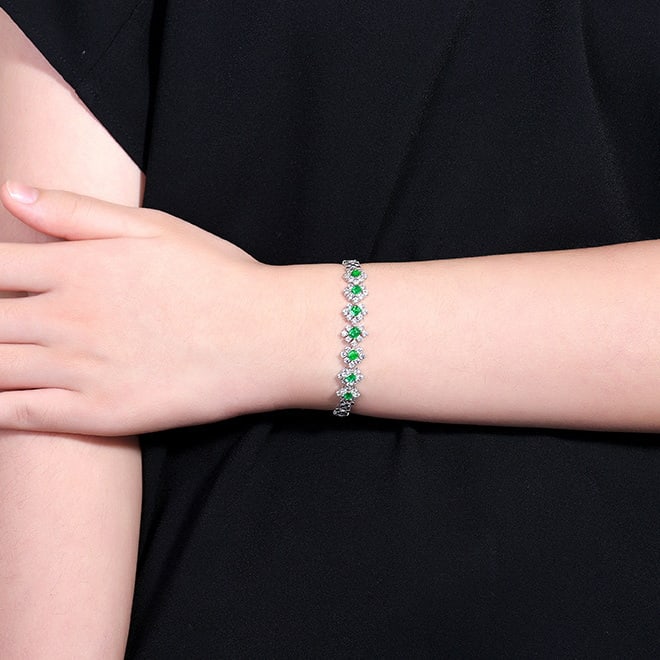 14k Gold 3.55 Ctw Vivid Green Natural Emerald & Sapphire Bracelet - 6