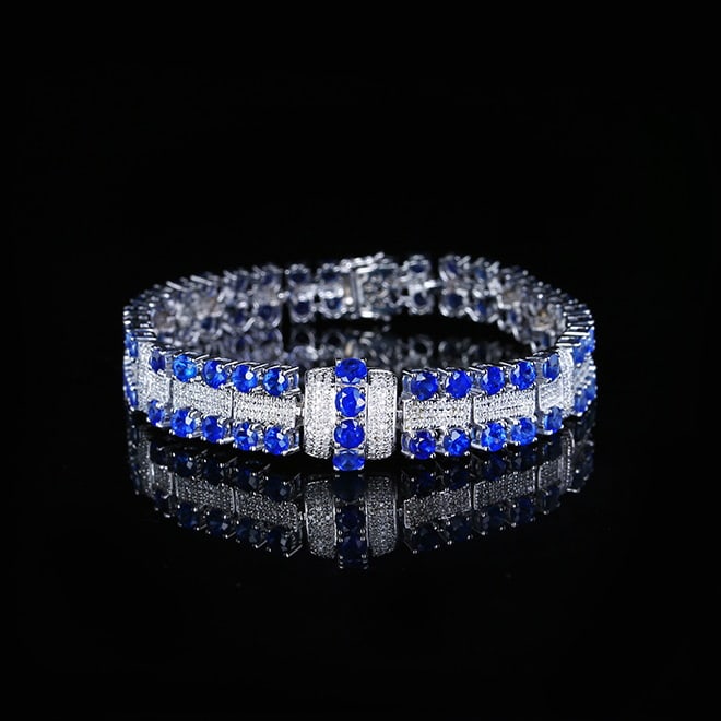 14k Gold 7.57 Ctw Natural Sapphire & Diamond Bracelet: Ref:230972386 // gold content:14k gold // main gemstone:sapphire // shape:round // carat weight:6. 8ct // color:royal blue // treatment:natural // cut grade:g // // adjacent gemstone 2 : diamond //