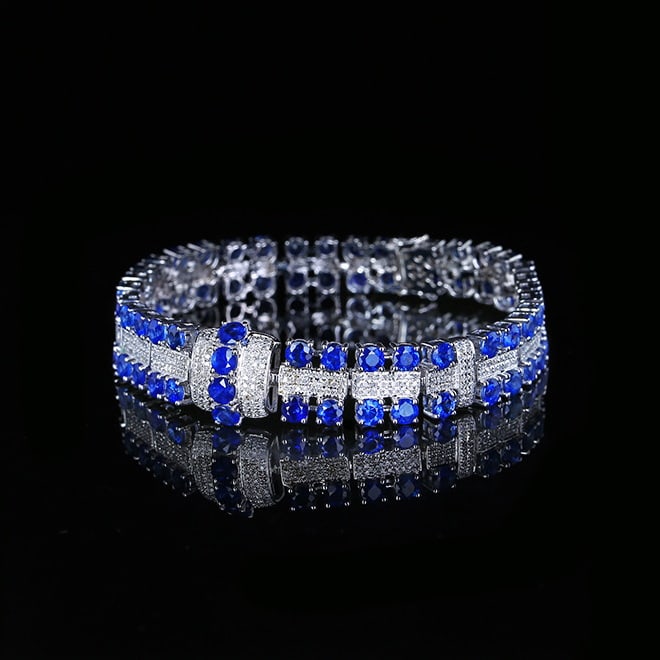14k Gold 7.57 Ctw Natural Sapphire & Diamond Bracelet - 2