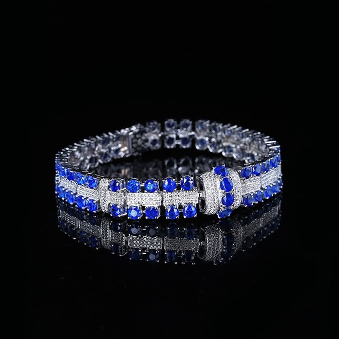 14k Gold 7.57 Ctw Natural Sapphire & Diamond Bracelet - 3