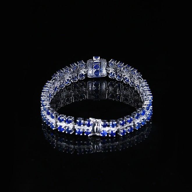 14k Gold 7.57 Ctw Natural Sapphire & Diamond Bracelet - 4