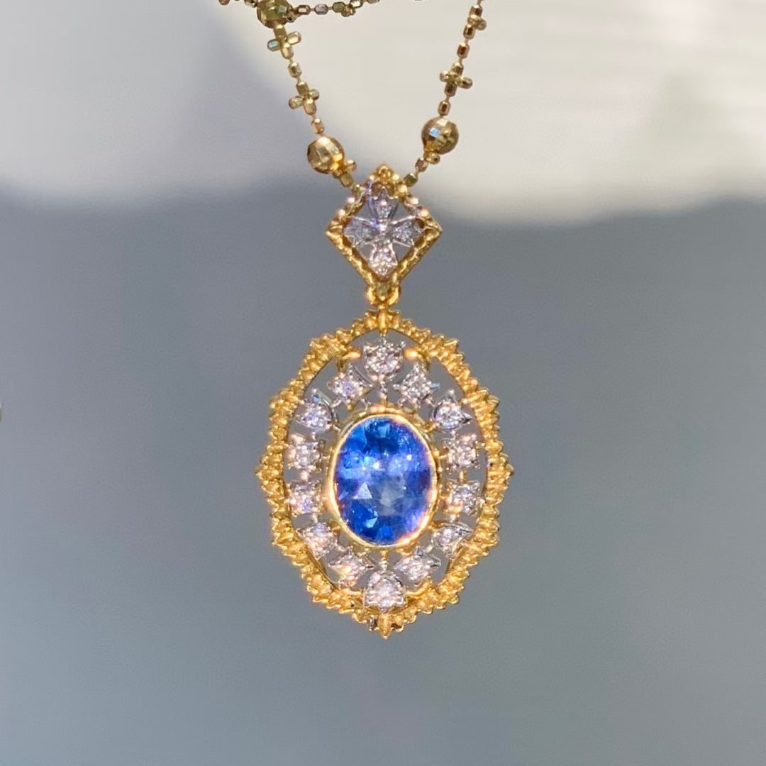 14k Gold 2.55 Ct Natural Sapphire & Diamond Pendant( Without Chain ) (1 of 6)