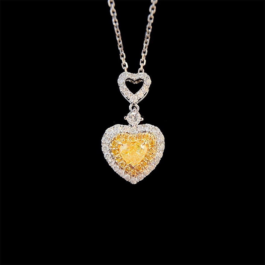 14k Gold 0.60 Ctw Natural Yellow Diamond & Diamond Pendant( Without Chain ): Ref:230972426 // gold content:14k gold // main gemstone:yellow diamond // shape:heart // carat weight:0. 30ct // color:yellow // treatment:natural // // adjacent gemstone 2 : diamond // shape:round