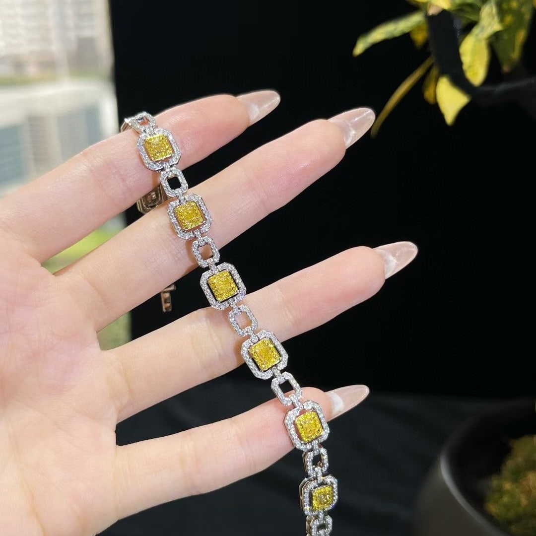 14k Gold 4.11 Ctw Natural Yellow Diamond & Diamond Bracelet - 5